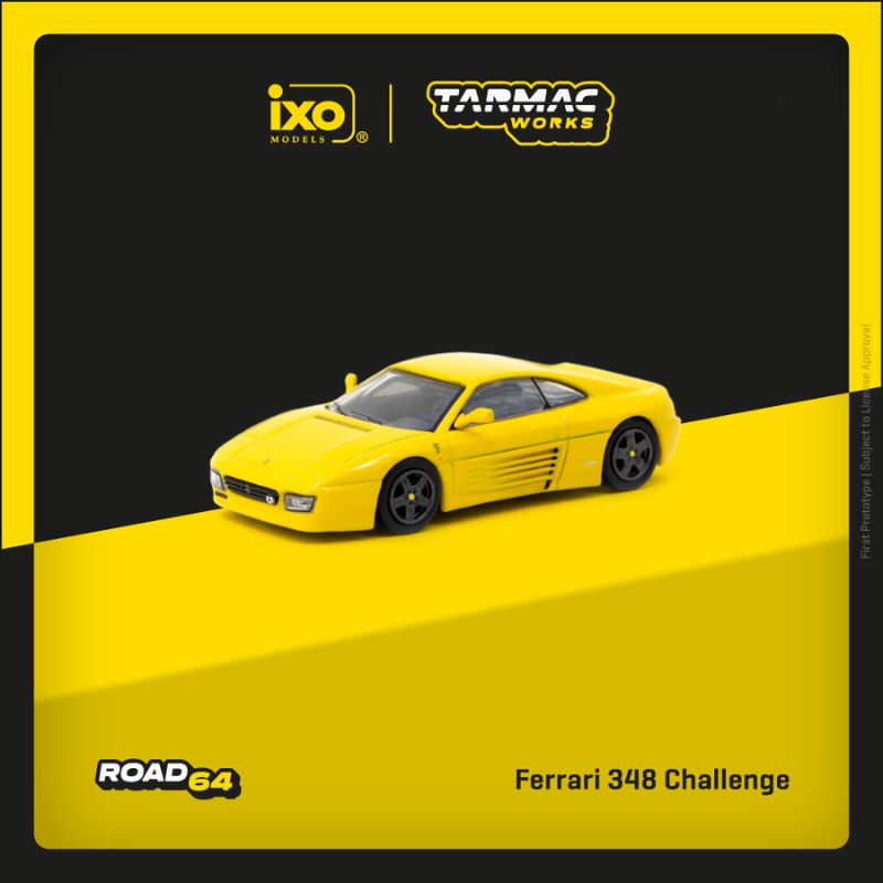Tarmac Works x IXO Models Ferrari 348 Challenge –  Road64 Series 1:64 Diecast Car (Yellow) T64R-082-YL
