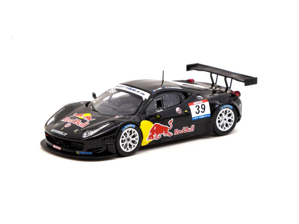 Tarmac Works 1:64 Ferrari 458 Italia GT3 2011 GT Tour #39 Diecast Model Car – Red Bull Racing Livery Collectible