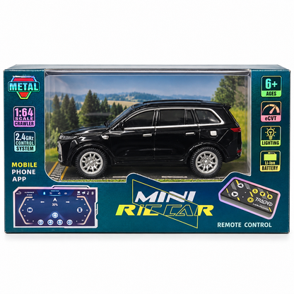 TRASPEED 1:64 Mini RC SUV – Black Metal Body, 2.4GHz Remote & App Control