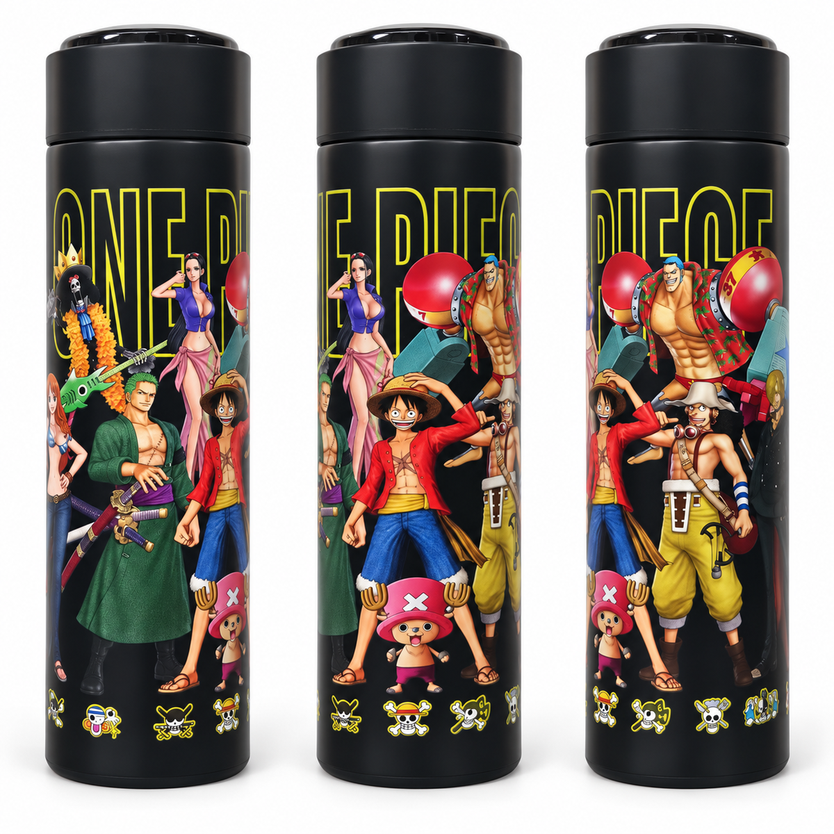 One Piece Anime 500ml Stainless Steel Vacuum Flask with LED Temperature Display & Tea Strainer – Hot & Cold Thermos Bottle
