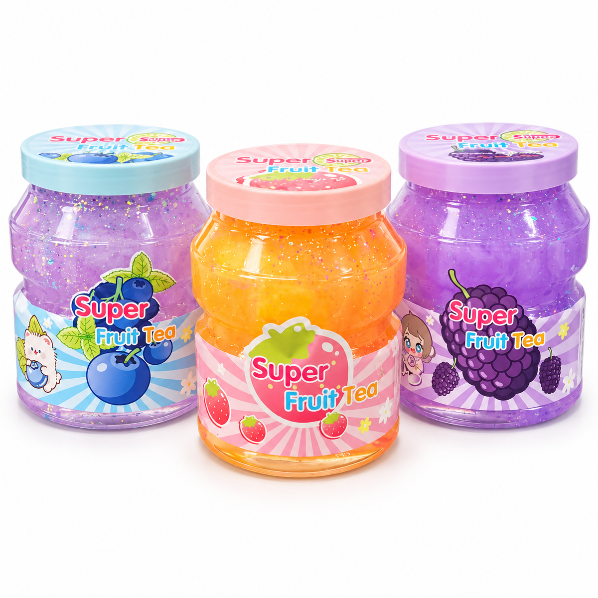 Super Fruit Tea Glitter Slime Jar – Stretchy Sensory Play Toy, Assorted Design, 1 Piece (Jar)