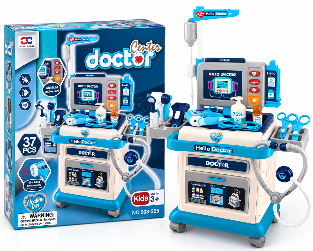 Kids Doctor Center 37 PCS Medical Playset with Doctor Trolley, Stethoscope, Thermometer, Medical Tools, Light & Music | Pretend Play Hospital Doctor Kit for Boys & Girls Ages 3+
