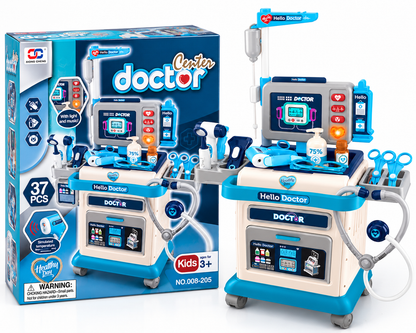 Kids Doctor Center 37 PCS Medical Playset with Doctor Trolley, Stethoscope, Thermometer, Medical Tools, Light & Music | Pretend Play Hospital Doctor Kit for Boys & Girls Ages 3+