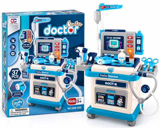 Kids Doctor Center 37 PCS Medical Playset with Doctor Trolley, Stethoscope, Thermometer, Medical Tools, Light & Music | Pretend Play Hospital Doctor Kit for Boys & Girls Ages 3+