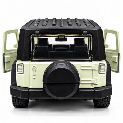 Road Burner Metal Racers 1:39 Scale Die-Cast Off-Road Jeep SUV Toy Car (White & Black) with Pull Back Action, Openable Doors, Metal Body – Toy Vehicle for Kids Ages 3+