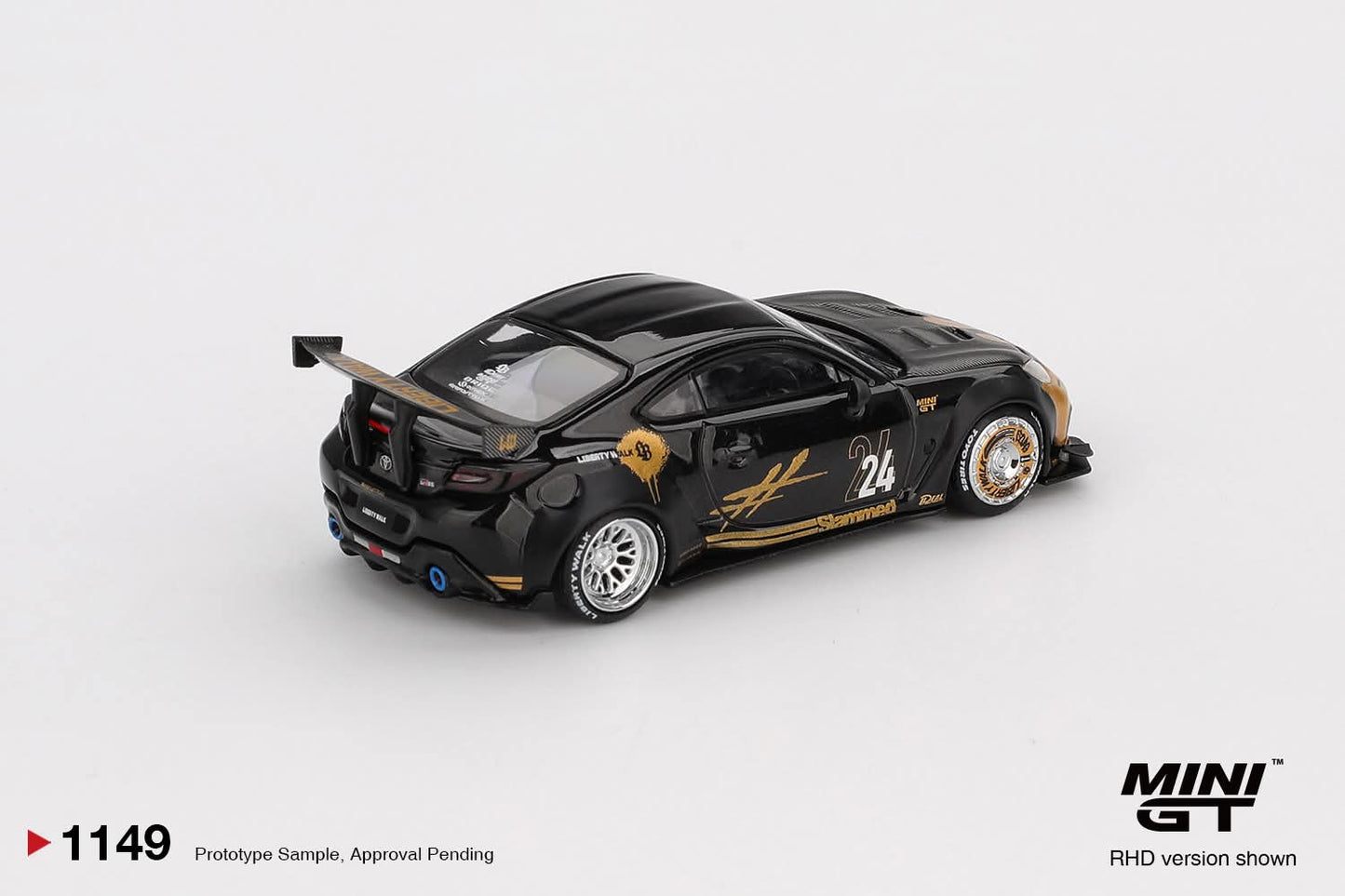 Mini GT 1:64 Toyota GR86 Liberty Walk LBWK #24 Black Gold Diecast Model Car – MGT01149