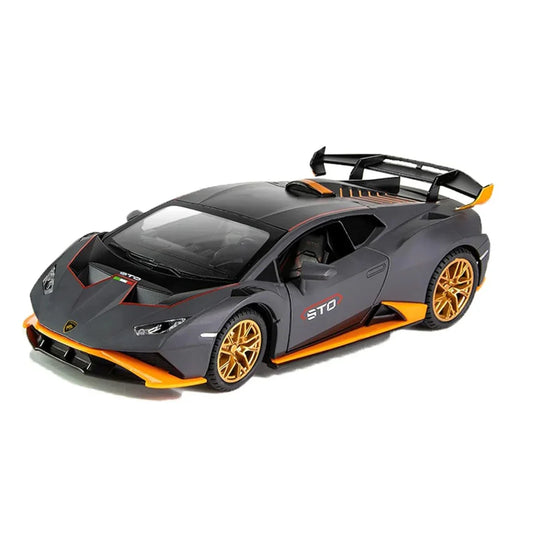 Joy Junction 1:24 Lamborghini STO Die-Cast Alloy Model Car – Pull Back Toy Car with Openable Doors, Light & Sound (Grey) - Jaiman Toys