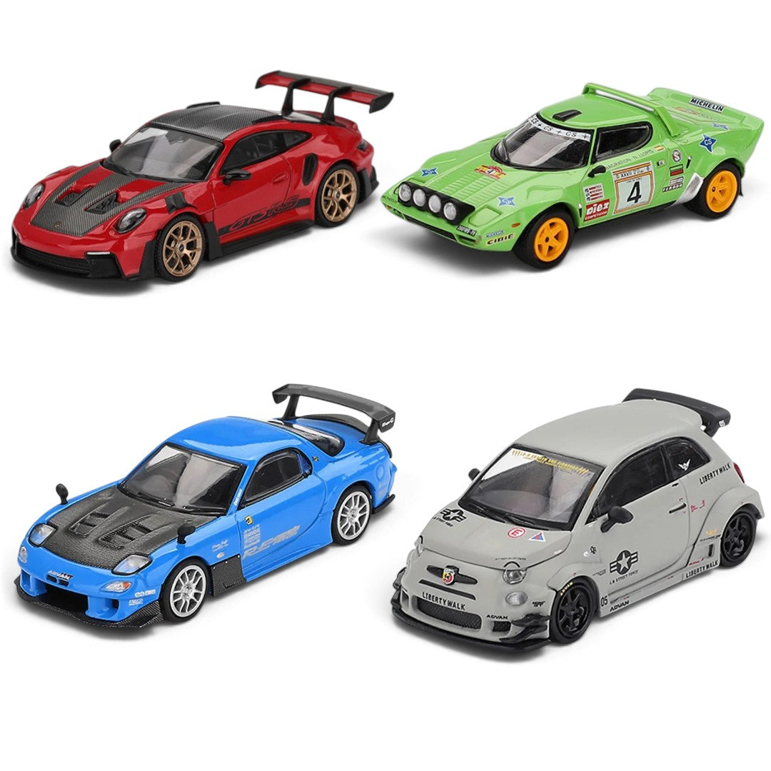 Minigt 1:64 Set Porsche 911 (992) GT3 RS Weissach Package Guards Red +Ford Puma Rally1 #13 M-Sport Ford WRT 2024 Rally Monte Carlo+Mazda RX-7 Re-Amemiya 20B NA 3-Rotor – 7 Ama-San + GoAbarth 595 LB-WORKS × Abas Works Fighters Diecast Scale Model Car
