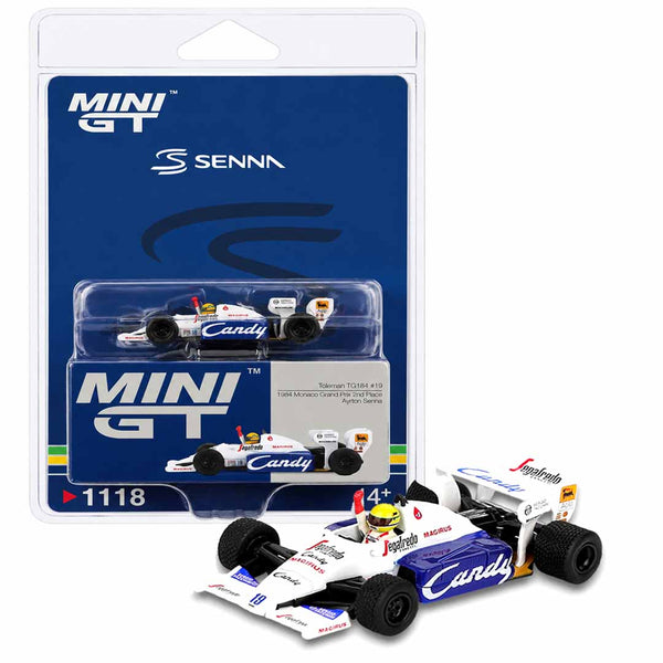 MINI GT 1:64 (Blister Pack) Toleman TG184 #19 Ayrton Senna 1984 Monaco Grand Prix 2nd Place Die-Cast Formula 1 Model Car