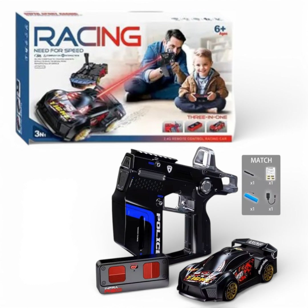 3-in-1 Racing RC Car with Controller Gun | 2.4GHz Remote Control Car with Lights & Music for Kids 6+