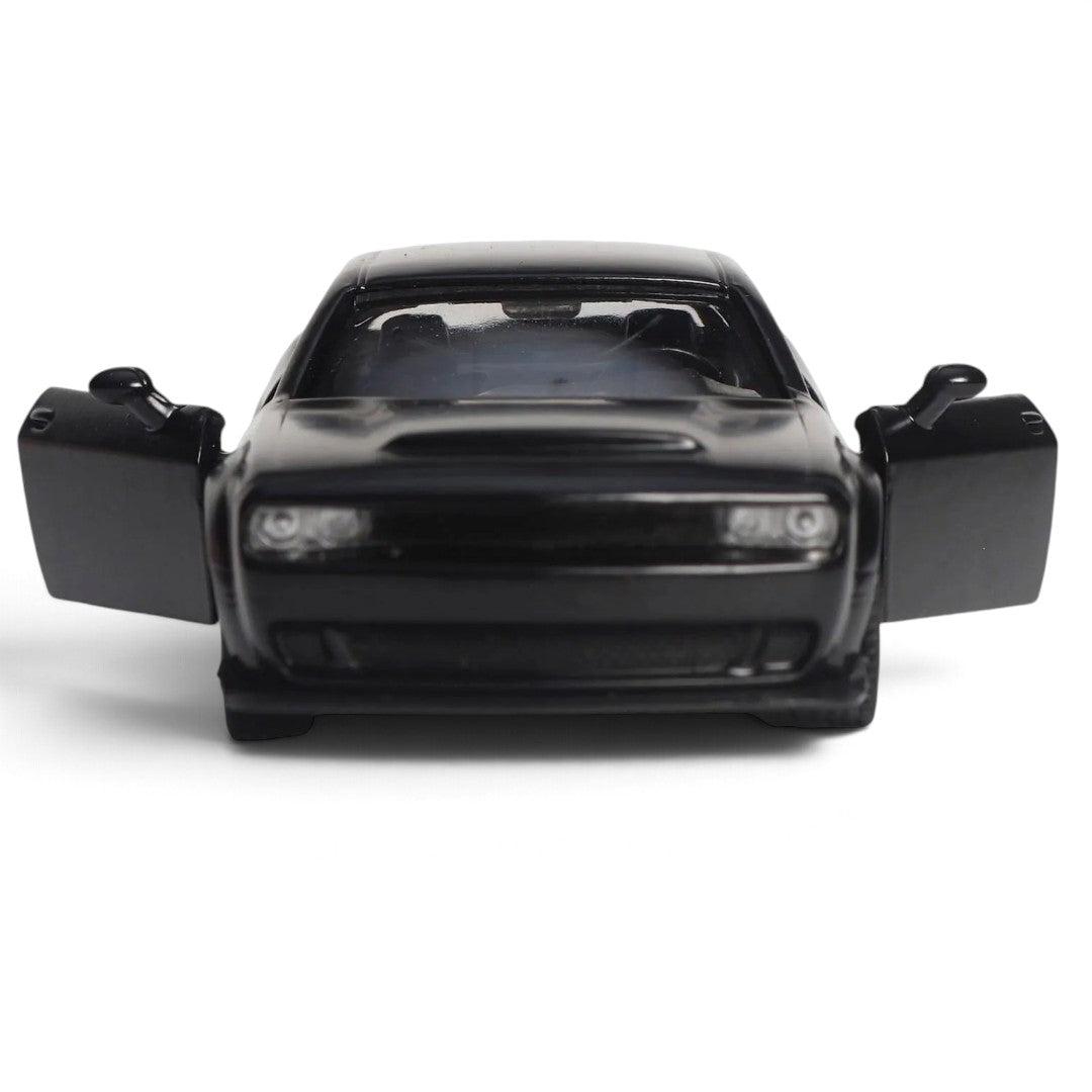 RMZ City Dodge Challenger SRT Demon 1:32 Scale Die-Cast Model Car – Matte Black American Muscle Car Collectible with Opening Doors, Pull-Back Action