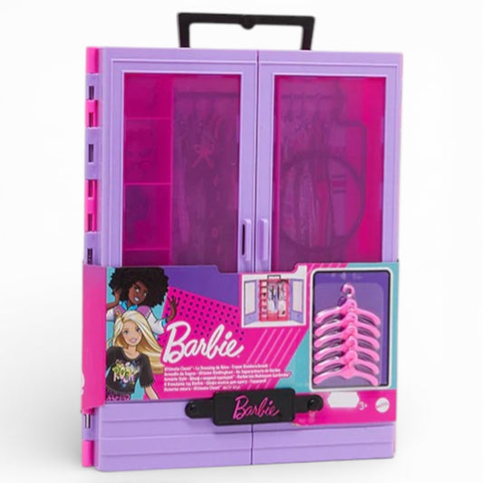 Barbie Portable Fashion Closet Playset – Barbie Doll Wardrobe Storage with Hangers & Accessories