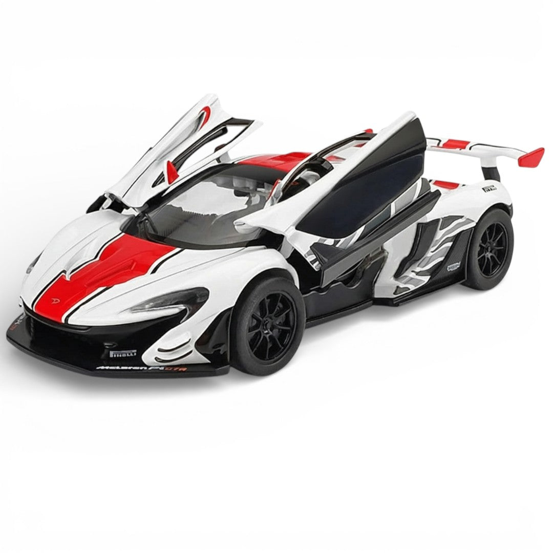 MSZ 1:40 McLaren P1 GTR Die-Cast Model Car – White | Pull Back, Openable Doors (67362)