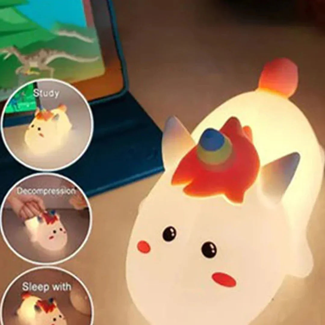 Unicorn Pat Lamp Silicone – Soft LED Bedside Light for Kids | Rechargeable & Touch Control Baby Night