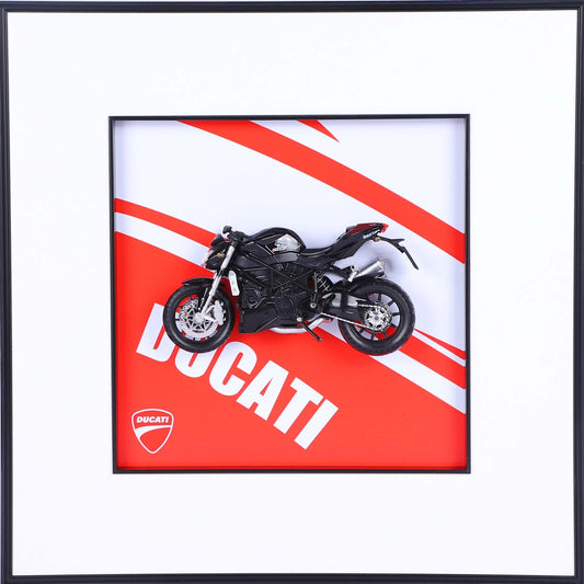 Black Ducati Die-Cast Bike Model Decorative Wall Frame