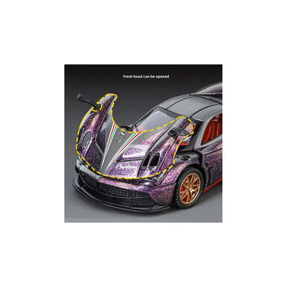 JOY JUNCTION Pagani Fengshen 1:32 Scale Alloy Metal Pullback Die-Cast Car – Purple with Lights, Music & Openable Doors - Jaiman Toys