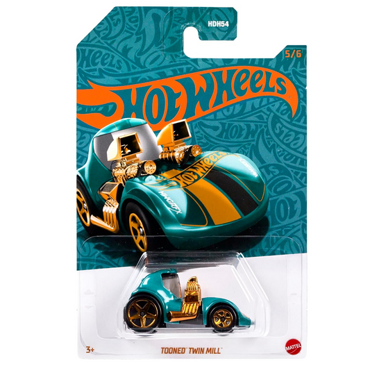 Hot Wheels 1:64 Scale Die-Cast Vehicle TOONED TWIN MILL with Turquoise- & Copper-Colored Deco to Celebrate HW 56th Anniversary