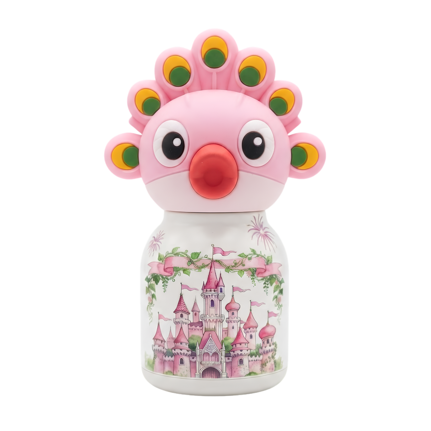 Afresh 200ml Vacuum Insulated Stainless Steel Water Bottle for Kids – Pink Peacock Character Design, Cute Kids Drinking Cup with Straw, Hot & Cold Beverage Bottle for School, Travel & Everyday Use