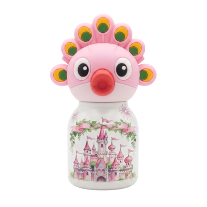 Afresh 200ml Vacuum Insulated Stainless Steel Water Bottle for Kids – Pink Peacock Character Design, Cute Kids Drinking Cup with Straw, Hot & Cold Beverage Bottle for School, Travel & Everyday Use