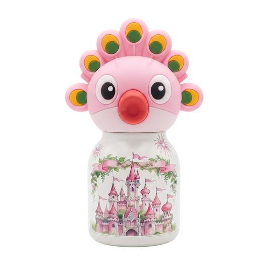 Afresh 200ml Vacuum Insulated Stainless Steel Water Bottle for Kids – Pink Peacock Character Design, Cute Kids Drinking Cup with Straw, Hot & Cold Beverage Bottle for School, Travel & Everyday Use