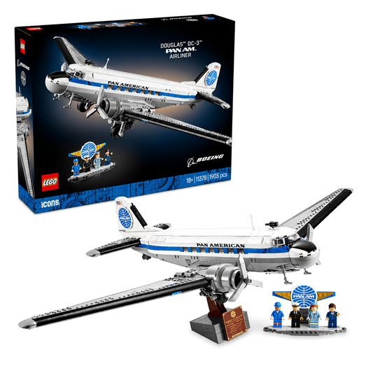 LEGO Icons 11378 Douglas DC-3 Pan Am Airliner Boeing Model Building Set – 1,903 Pieces, Vintage Aircraft Display Model, Collectible Airplane Building Kit for Adults 18+, Aviation Gift for Fans & Collectors