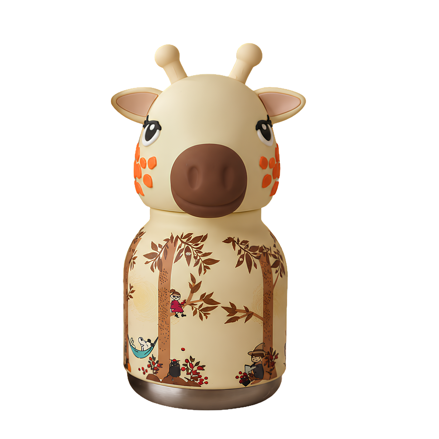 Afresh365 200ml Vacuum Insulated Stainless Steel Water Bottle for Kids – Giraffe Fun Character Design, Cute Kids Drinking Cup with Silicon Straw, Hot & Cold Bottle for School, Travel & Everyday Use