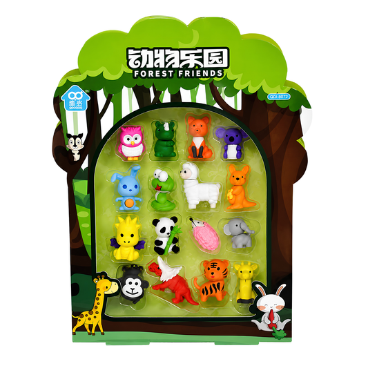 Forest Friends 16 Different Animal Erasers for Kids | Cute Animal Shaped Eraser Set for School, Drawing, Stationery & Party Favors | Mini Animal Erasers for Boys & Girls | Fun Educational Gift & Return Gift