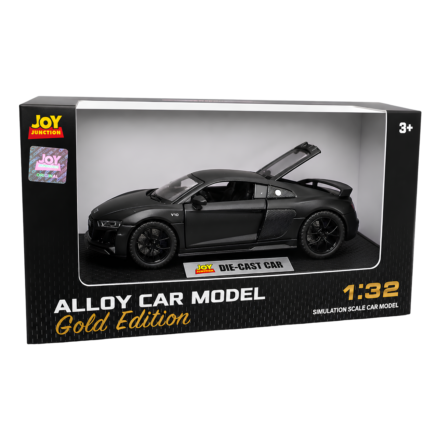 Joy Junction Alloy Car Model Gold Edition 1:32 Scale Die-Cast Toy Car | Pull Back Action, Openable Doors, LED Lights & Sound | Black Audi Sports Car Model | Collectible Toy Car for Kids & Car Enthusiasts