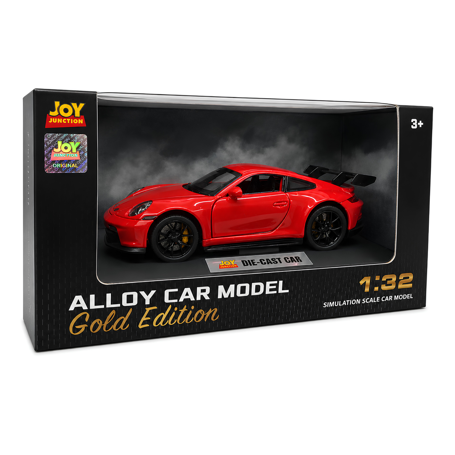 Joy Junction Alloy Car Model Gold Edition 1:32 Scale Die-Cast Toy Car | Pull Back Action, Openable Doors, LED Lights & Sound | Red Porche Sports Car Model | Collectible Toy Car for Kids & Car Enthusiasts