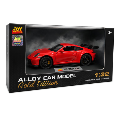 Joy Junction Alloy Car Model Gold Edition 1:32 Scale Die-Cast Toy Car | Pull Back Action, Openable Doors, LED Lights & Sound | Red Porche Sports Car Model | Collectible Toy Car for Kids & Car Enthusiasts
