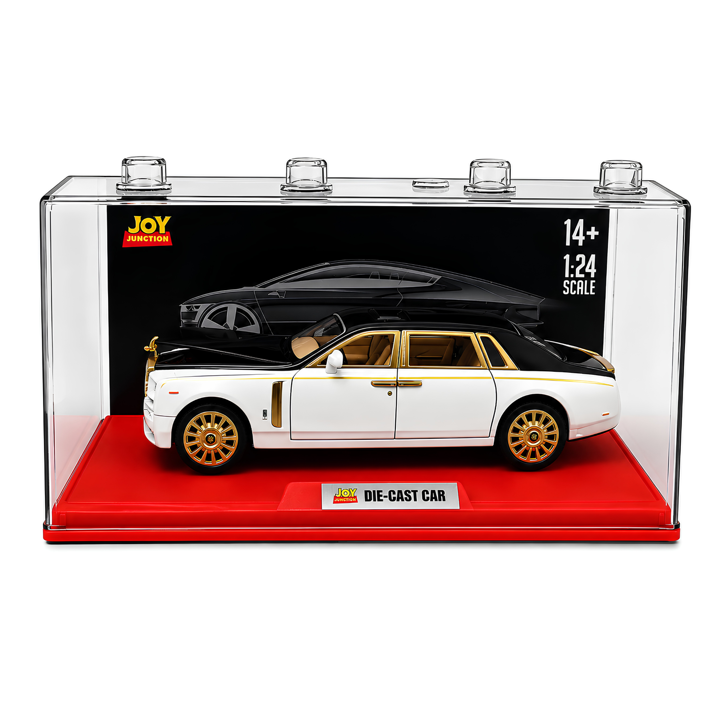 Joy Junction 1:24 Scale Rolls Royce Phantom Die-Cast Toy Car, White | JJ264 Luxury Car Model with Pull Back Action, Openable Doors, LED Headlights, Sound Effects | Collectible Toy Vehicle for Kids & Car Enthusiasts