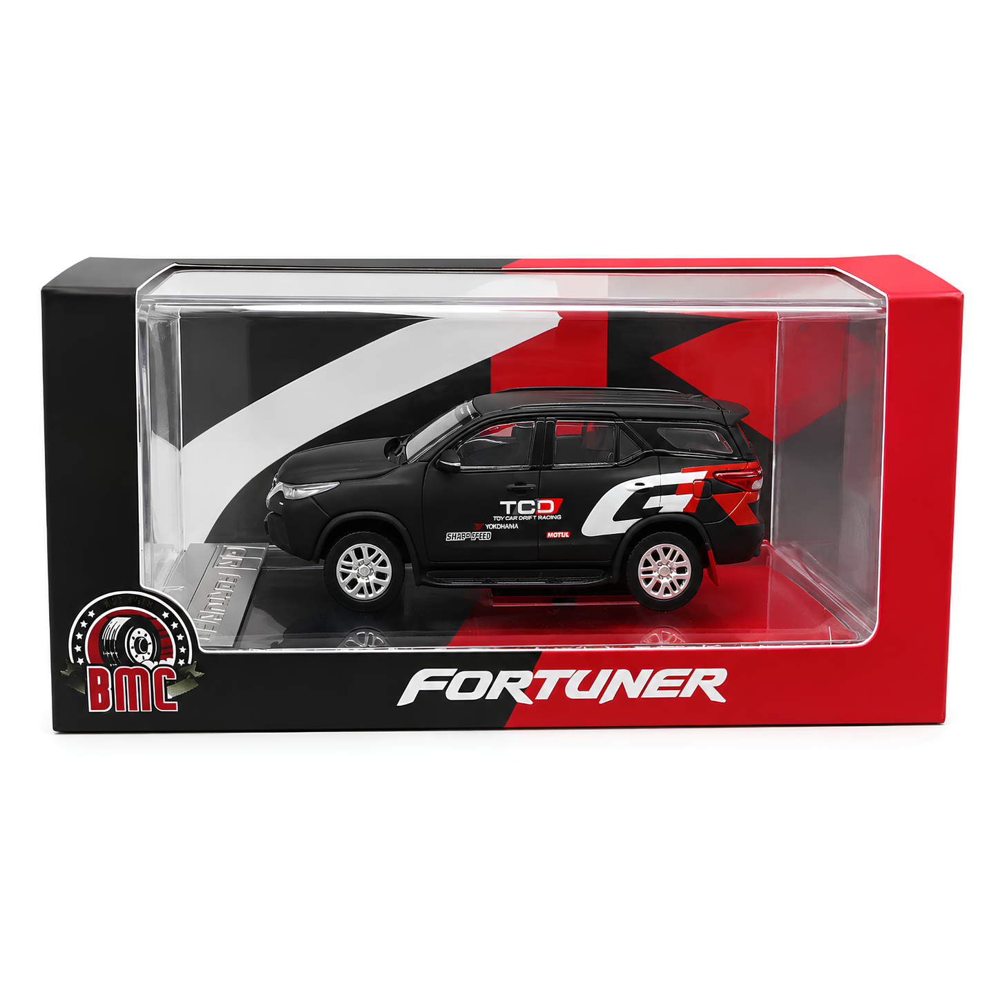 BMC Toyota Fortuner 2018 GR Racing 1:64 Scale Die-Cast Model Car | Matte Black Toyota SUV Toy Car | Metal Alloy Miniature Vehicle with Detailed Design | Collectible Car Model for Kids, Adults & Car Enthusiasts