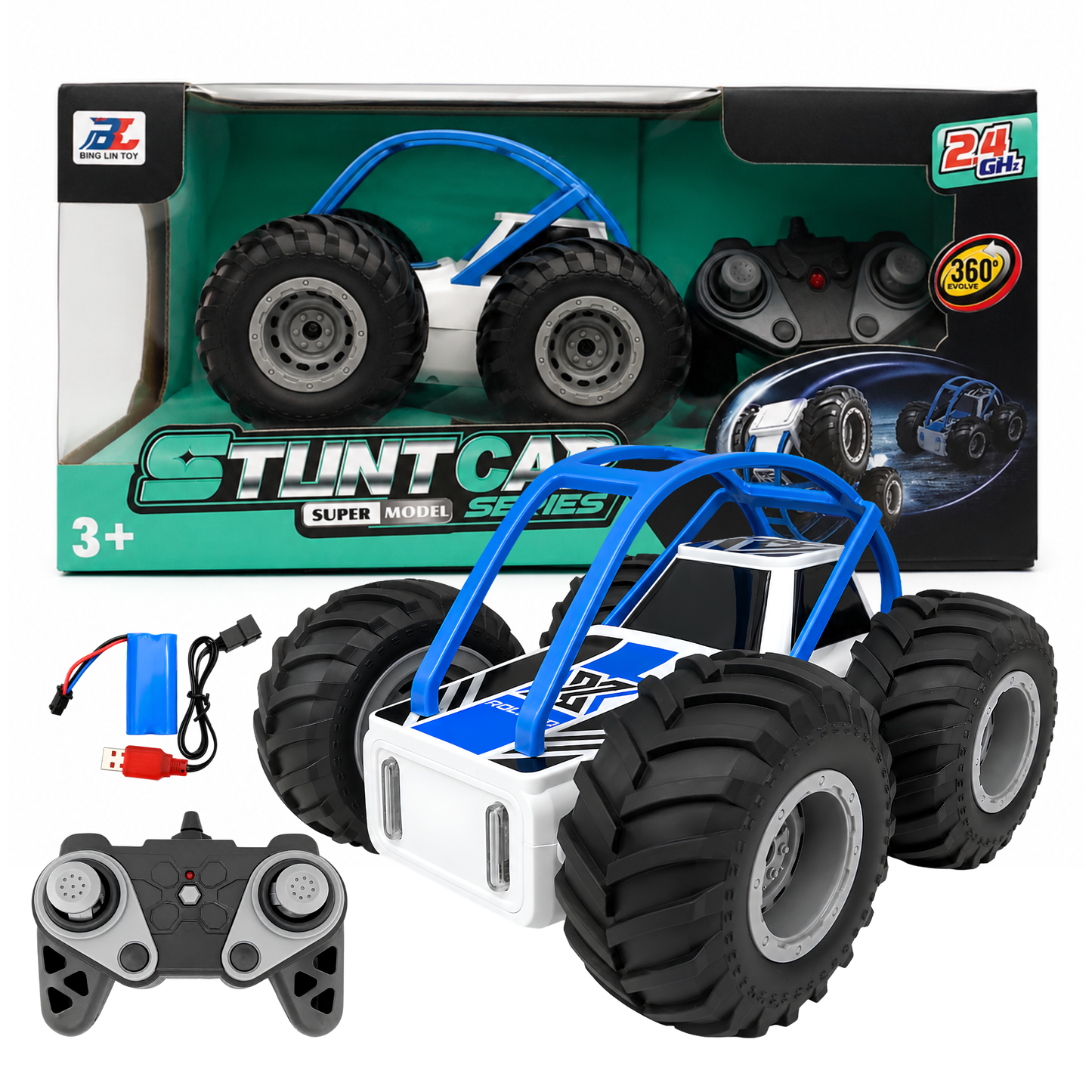 Bing Lin Toy RC Stunt Car Super Model Series | 2.4GHz Remote Control Racing Car with 360° Spin & Revolving Stunt Function | Rechargeable Battery Powered Radio Controlled Toy Vehicle for Kids