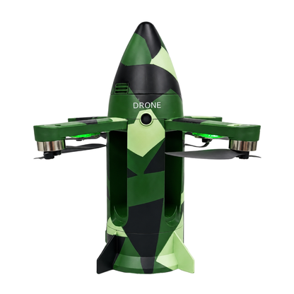 Model Missile Aircraft 2.4GHz Remote Control Drone with Spray Function, Cool LED Lights, Foldable Arms & Rechargeable Battery – Easy to Fly RC Flying Toy, Green Camouflage