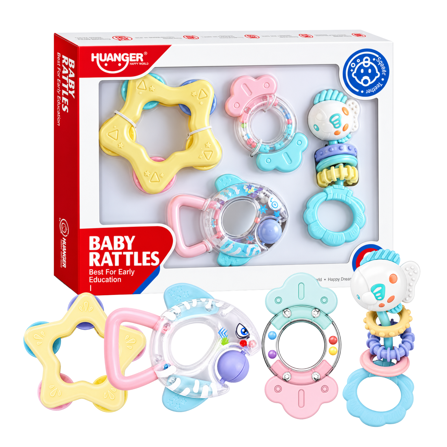 Huanger Baby Rattles Toy Set – Infant Sensory Rattle & Teether Toys for Newborn Babies (0+ Months)