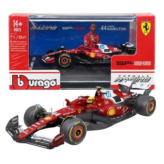 Official Bburago 1:64 Ferrari SF-25 No. 44 Lewis Hamilton 2025 Formula 1 Racing Diecast Scale Model Car with Authentic Race Livery, Detailed Cockpit & Realistic Wheels for F1 Collectors
