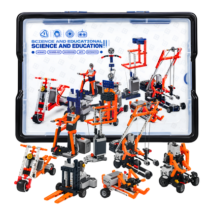 Science & Education STEM Engineering Building Kit for Kids with Motor, Gears, Wheels, Construction Parts, Instruction Manual & Storage Box – DIY Mechanical Construction Toy