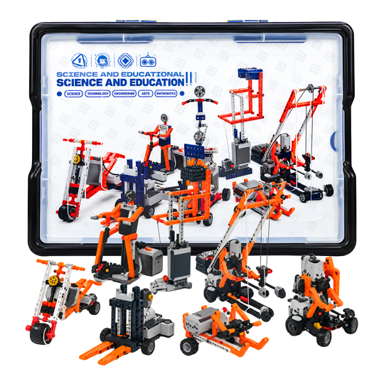 Science & Education STEM Engineering Building Kit for Kids with Motor, Gears, Wheels, Construction Parts, Instruction Manual & Storage Box – DIY Mechanical Construction Toy