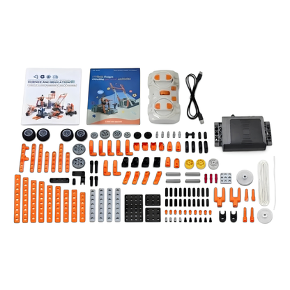 Science & Education STEM Engineering Building Kit for Kids with Motor, Gears, Wheels, Construction Parts, Instruction Manual & Storage Box – DIY Mechanical Construction Toy