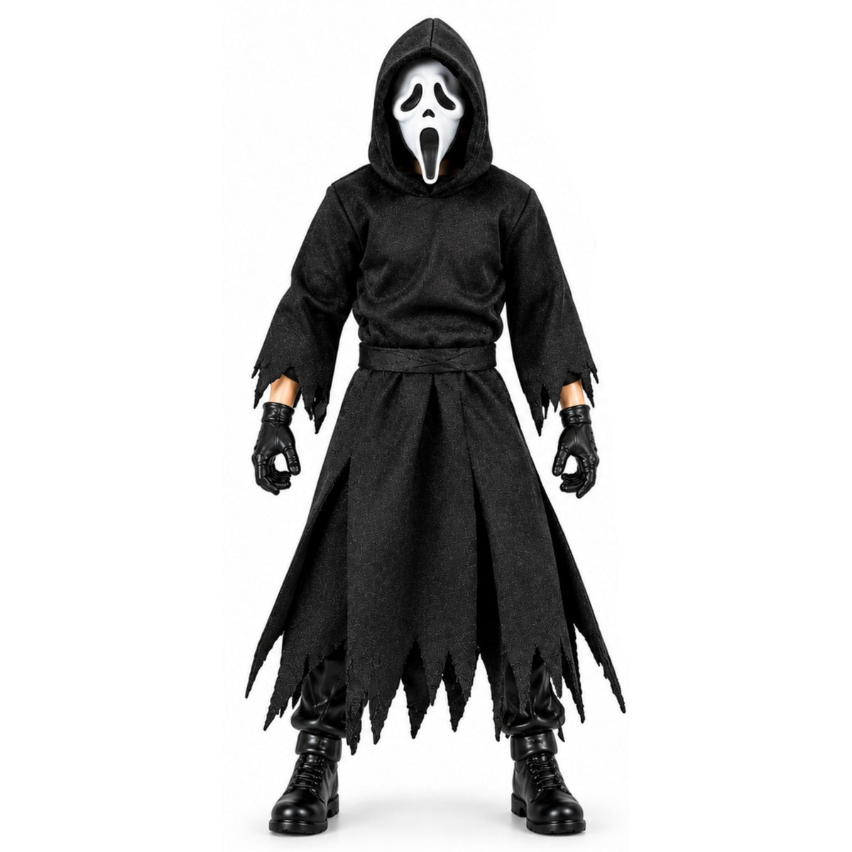 Ghost Face Collectible Action Figure with Alternate Masks, Knives, Pitchfork & Display Stand – Halloween Horror Figure Set for Kids & Collectors Ages 6+