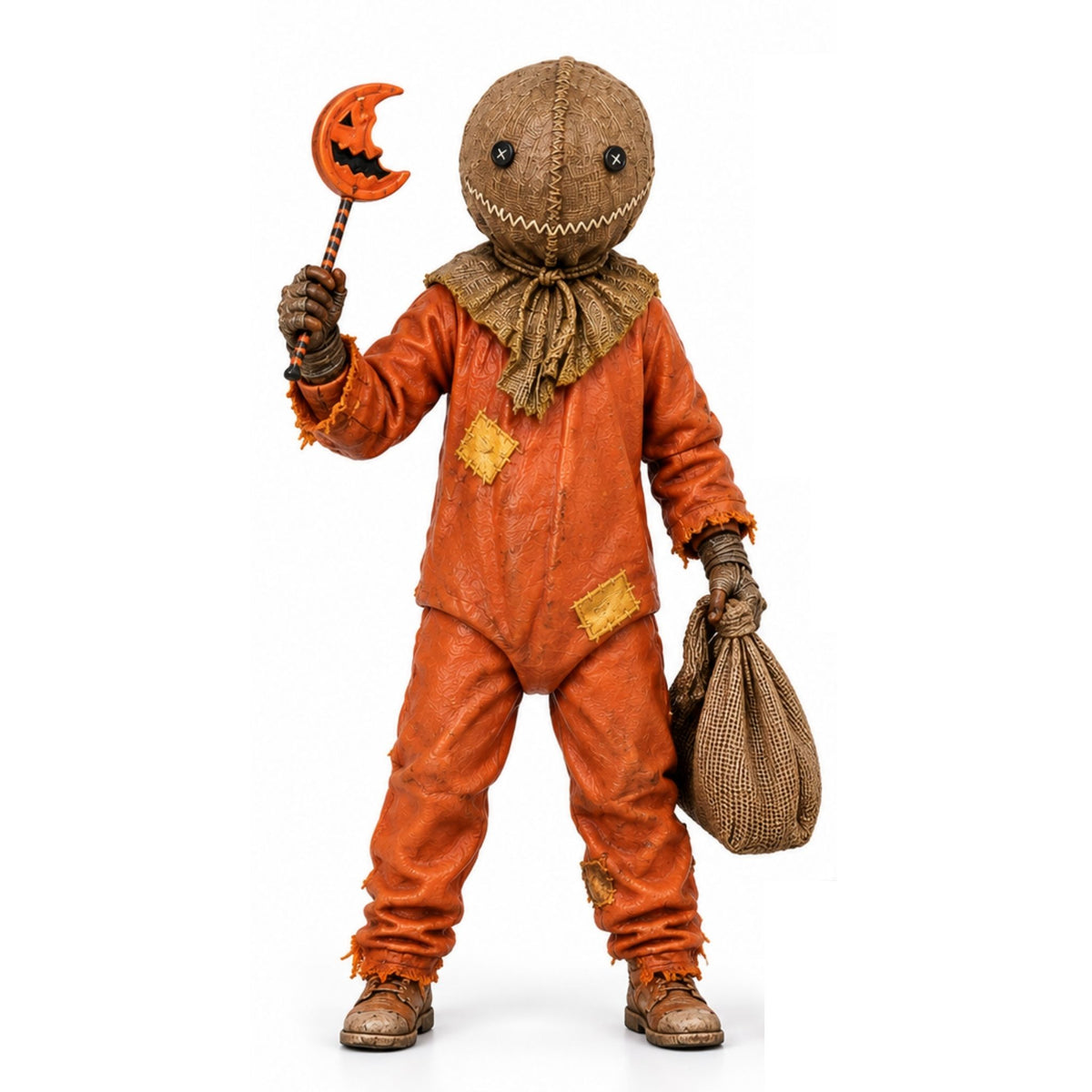 Trick ’r Treat Sam Horror Action Figure Set with Interchangeable Head, Pumpkin, Sack & Accessories | Halloween Movie Collectible Figure for Kids & Horror Fans Ages 6+
