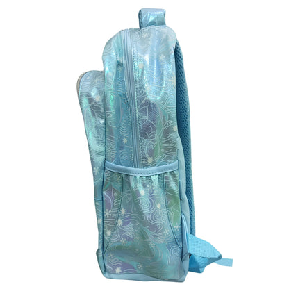 Smiggle Disney Frozen II Elsa 16-Inch Kids Backpack – Glitter Holographic School Bag with Snowflake Design – Blue & Silver