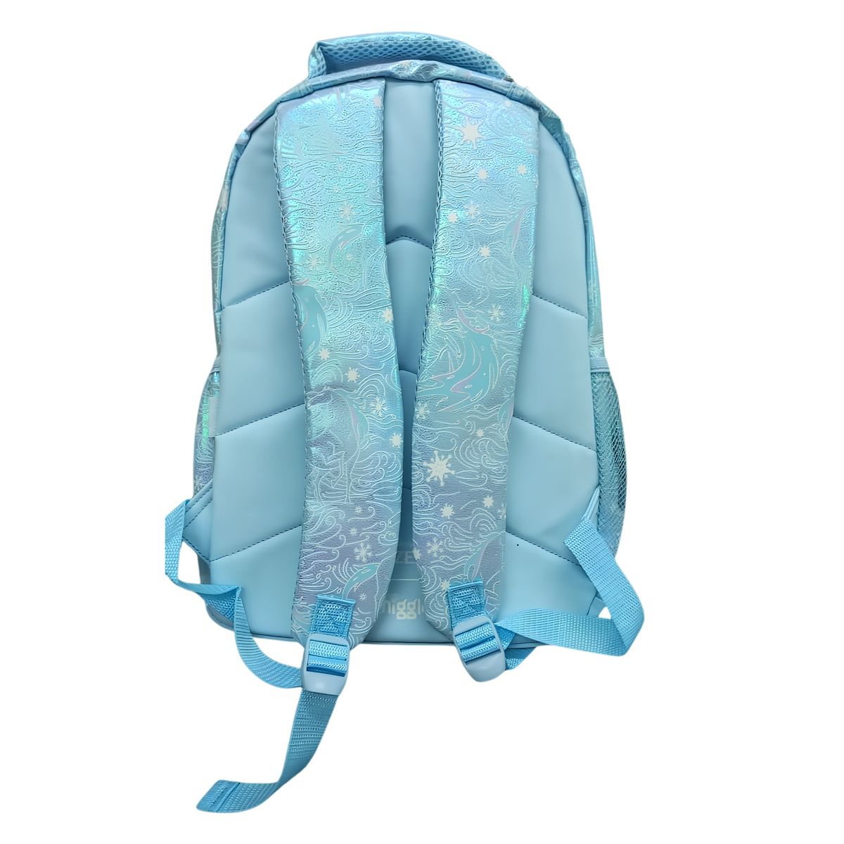 Smiggle Disney Frozen II Elsa 16-Inch Kids Backpack – Glitter Holographic School Bag with Snowflake Design – Blue & Silver