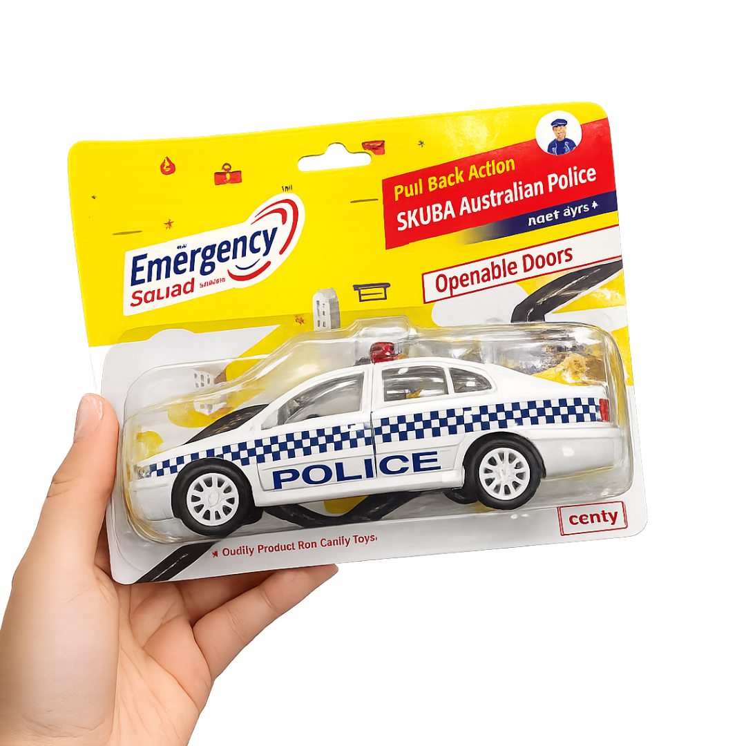 Centy Emergency Squad Skuba Australian Police Pull Back Toy Car with Openable Doors | Die-Cast Style Police Vehicle | Friction Powered | Ages 3+