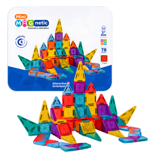 78-Piece Mini Magnetic Building Blocks Set | STEM Geometry Educational Magnetic Tiles | 3D Construction Toy with Storage Tin for Kids