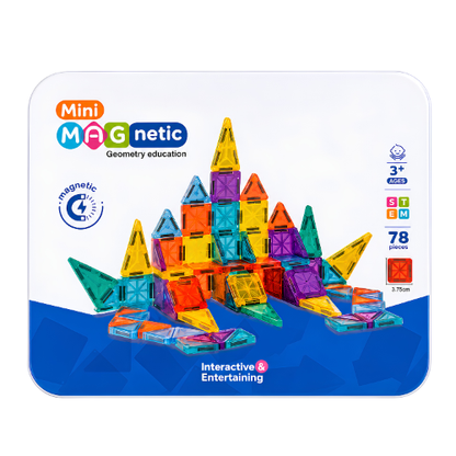 78-Piece Mini Magnetic Building Blocks Set | STEM Geometry Educational Magnetic Tiles | 3D Construction Toy with Storage Tin for Kids