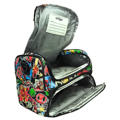 Smiggle Marvel Comics Insulated Lunch Bag for Kids – Superhero Print School Lunch Box Bag with Carry Handle & Zip Pockets – Red/Black
