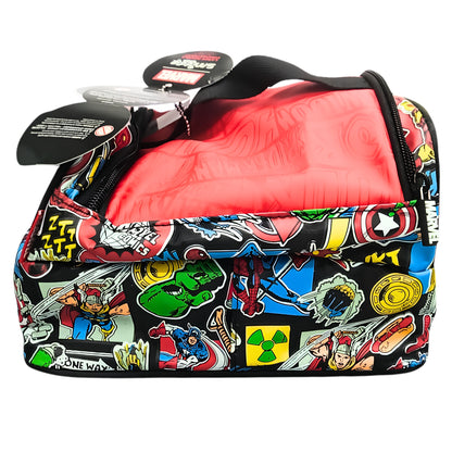 Smiggle Marvel Comics Insulated Lunch Bag for Kids – Superhero Print School Lunch Box Bag with Carry Handle & Zip Pockets – Red/Black