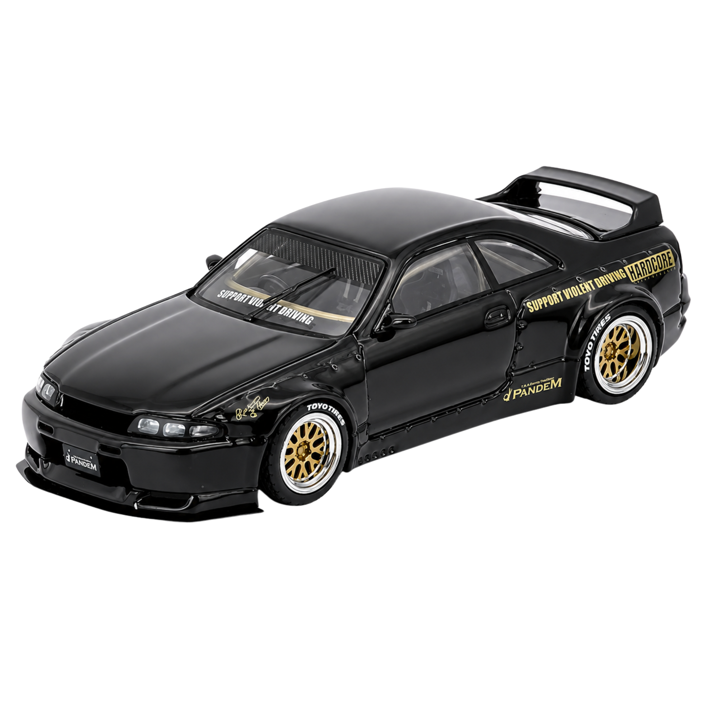 INNO64 Nissan GT-R (BCNR33) Pandem Rocket Bunny 1:64 Scale Die-Cast Model Car | Premium Collector Display Replica with Widebody Aero Kit, Gold Wheels, Detailed Interior, Acrylic Display Case | Black