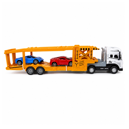 Joy Junction JJ58 1:24 Scale Die-Cast Car Carrier Truck with 2 Sports Cars | Heavy Duty Alloy Transport Trailer, Lights & Sound | Premium Vehicle Transport Model Toy for Kids, Collectors & Display